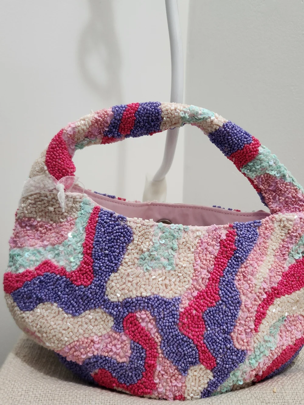 Beaded Mini Shoulder Bag in Pink Multicolor! - Picture 3 of 7